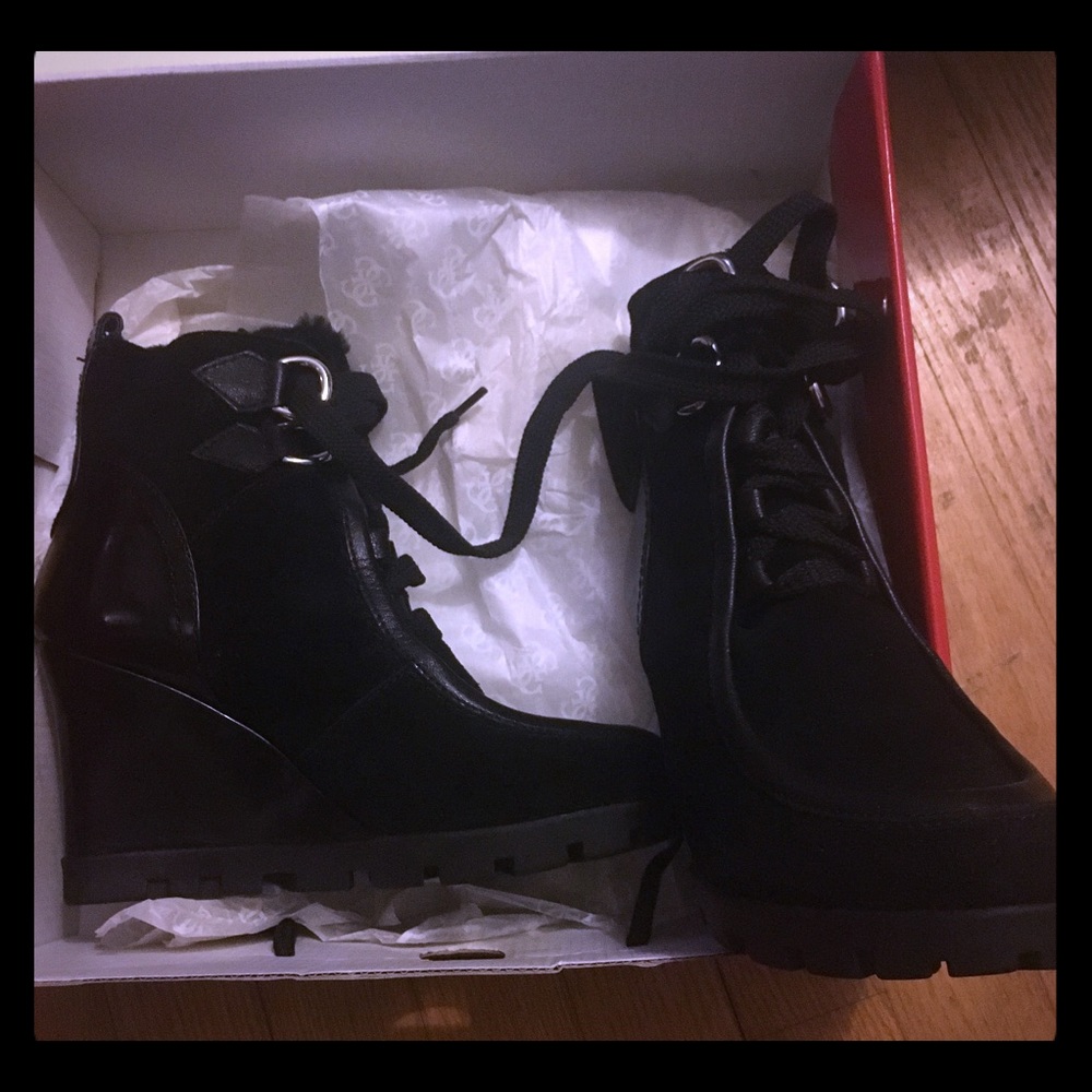 Guess Women's Faux Fur Wedge Boots